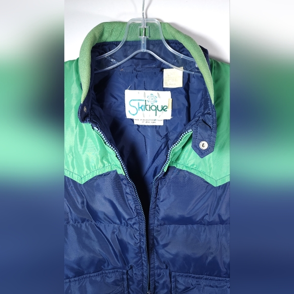 VINTAGE Skitique Unisex Vest Full Zip Vest Gray Duck Down Insulated Large Blue - Picture 2 of 12